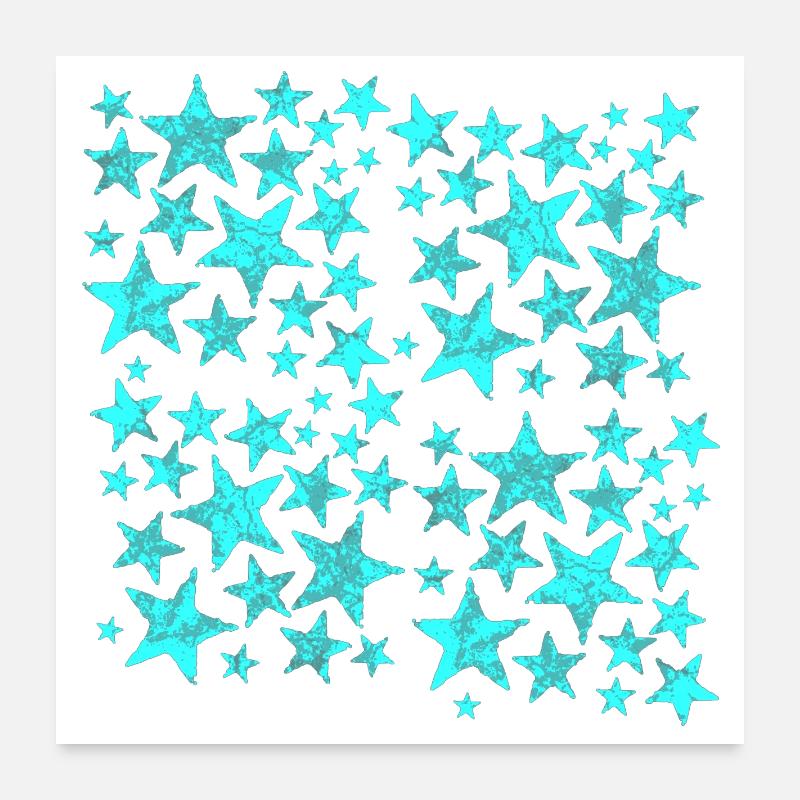 Bright blue star pattern on black Poster 24" x 24" (60x60 cm)