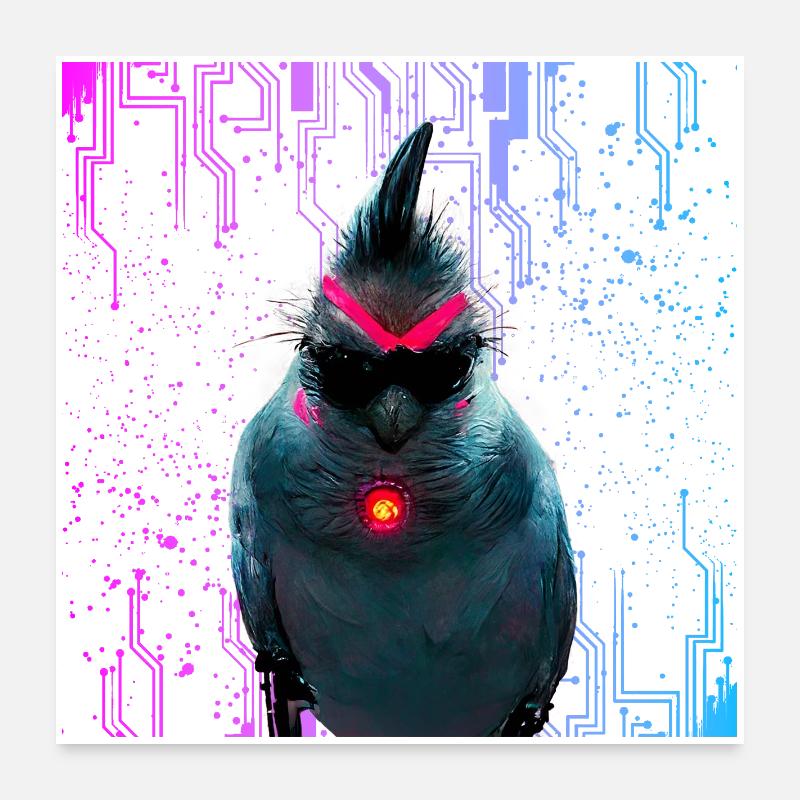 Cyber Nymphensittich Neon Bloom Poster 60x60 cm