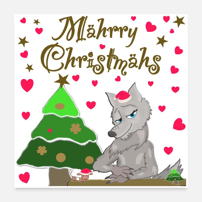 Kultiger Wolf hat Weihnachten Schaf unterm Baum Poster 60x60 cm