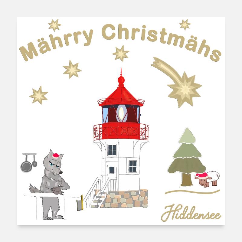 Weihnachtlicher Leuchtturm Gellen auf Hiddensee Poster 60x60 cm