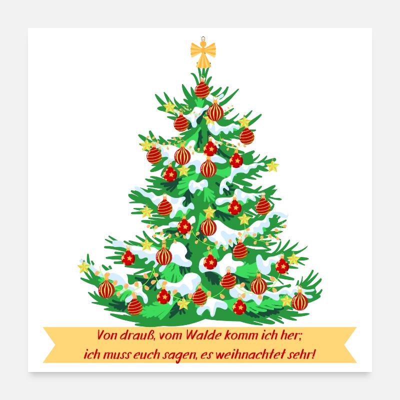 Weihnachtsbaum rot goldener Christbaumschmuck - Poster 60x60 cm - Weiß