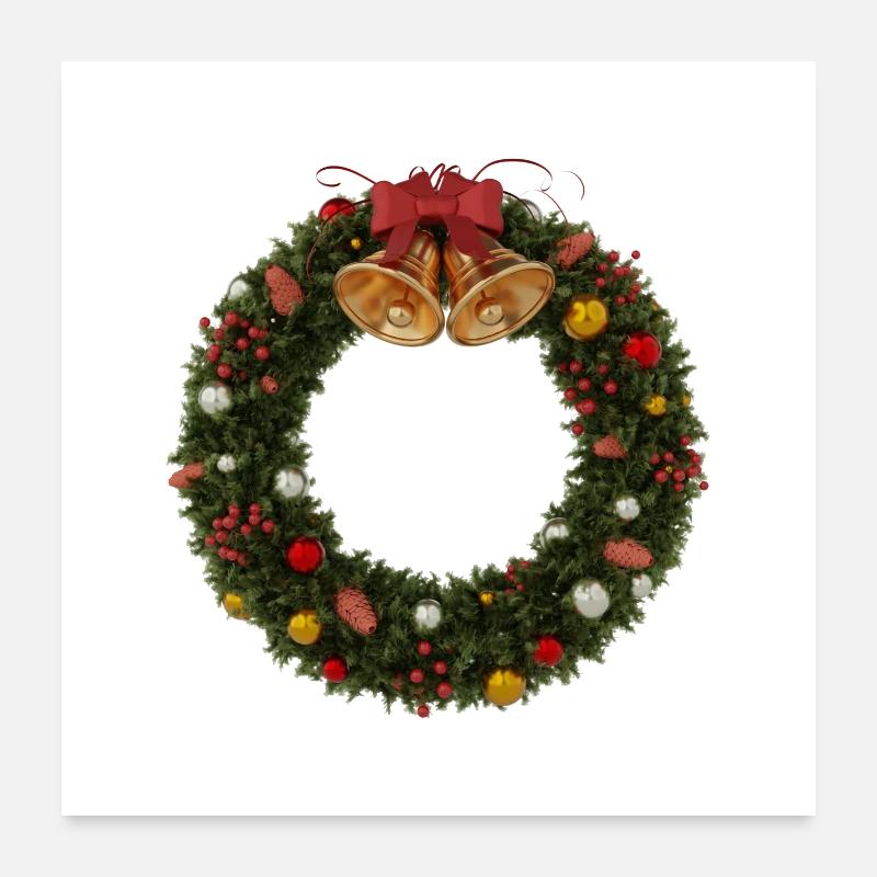 Couronne de Noël avec cloches et arc Poster 60 x 60 cm