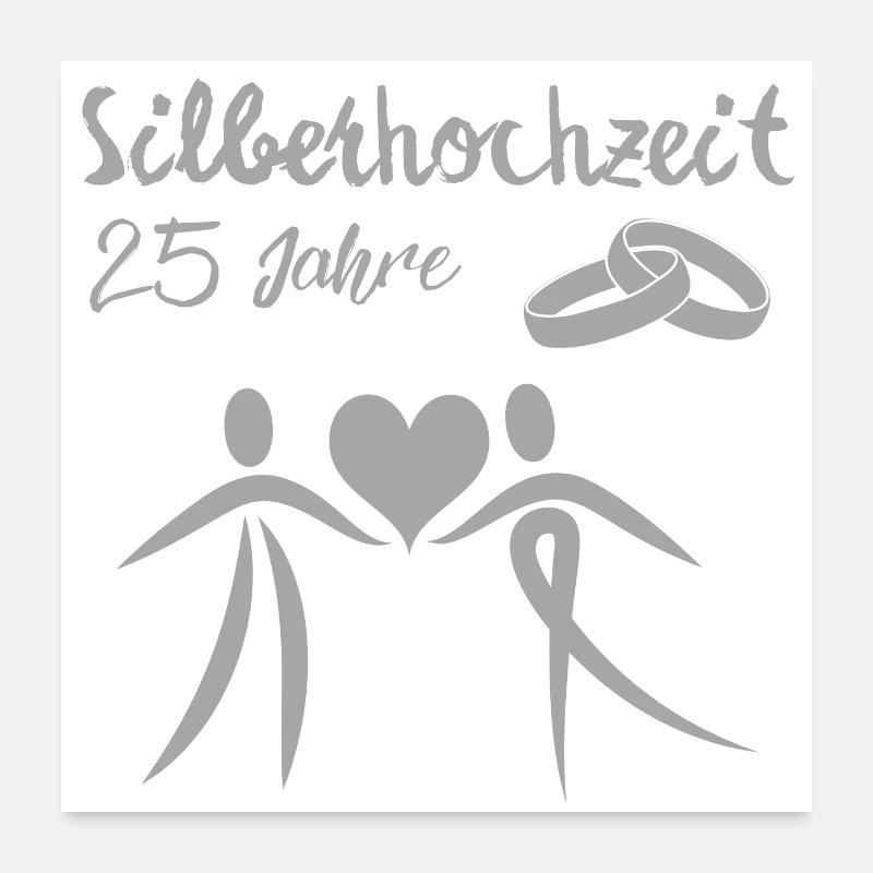 Silberhochzeit 25 Jahre Paar silber Herz Poster 60x60 cm