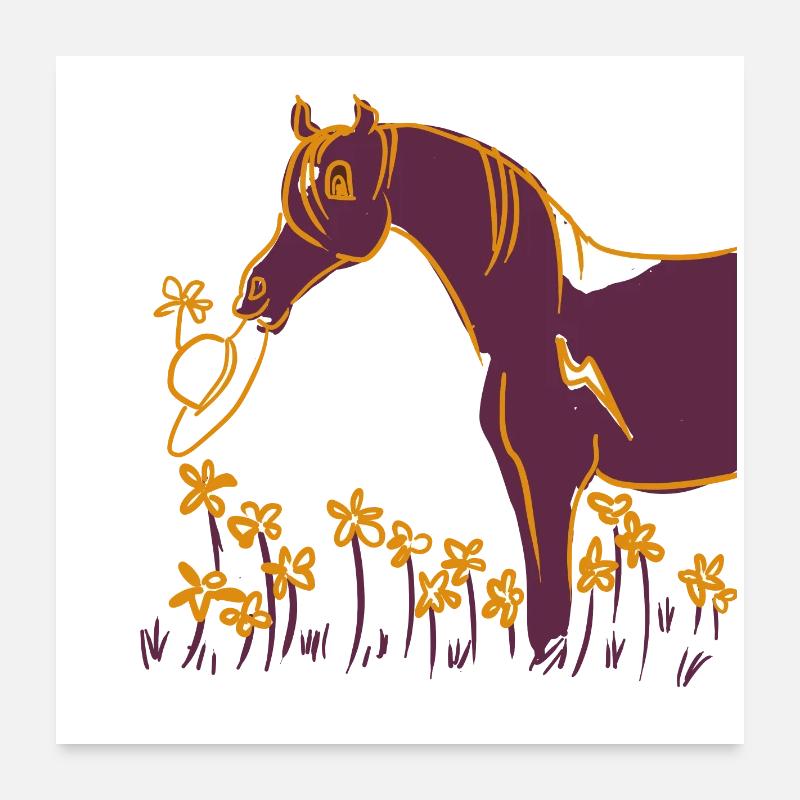 Lila Pferd mit Blumenring - Poster 60x60 cm - Weiß