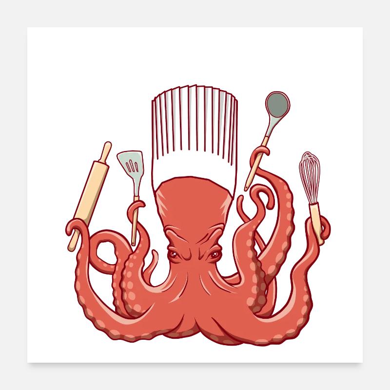 Octopus Chef de Cuisine Poster 60x60 cm