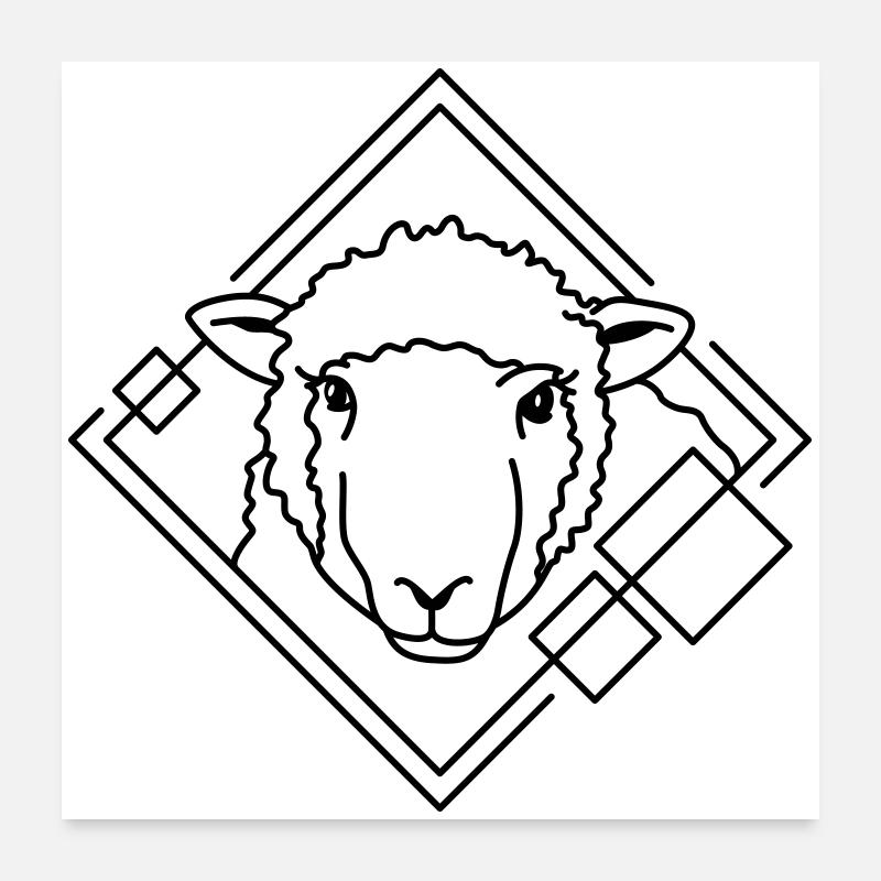 Sheep in Geometric Shape - Line Art Design Poster 24" x 24" (60x60 cm)