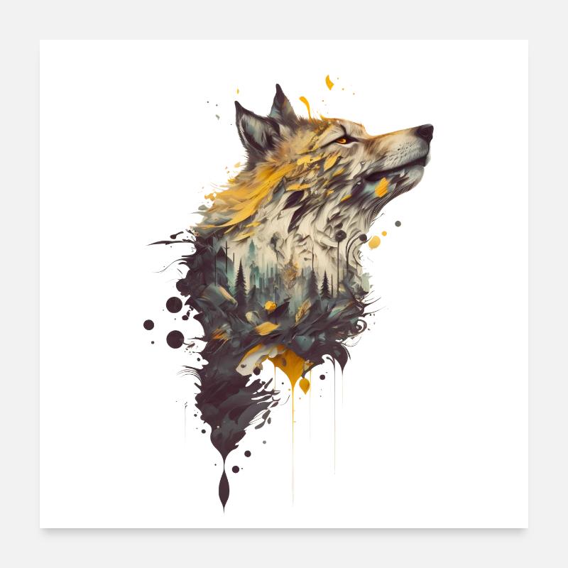 Wolf Design avec une forêt incluse - Poster 60 x 60 cm - blanc