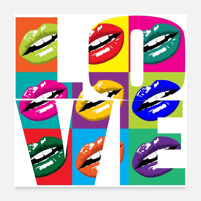 Lèvres Pop Art Multicolores Poster 60 x 60 cm