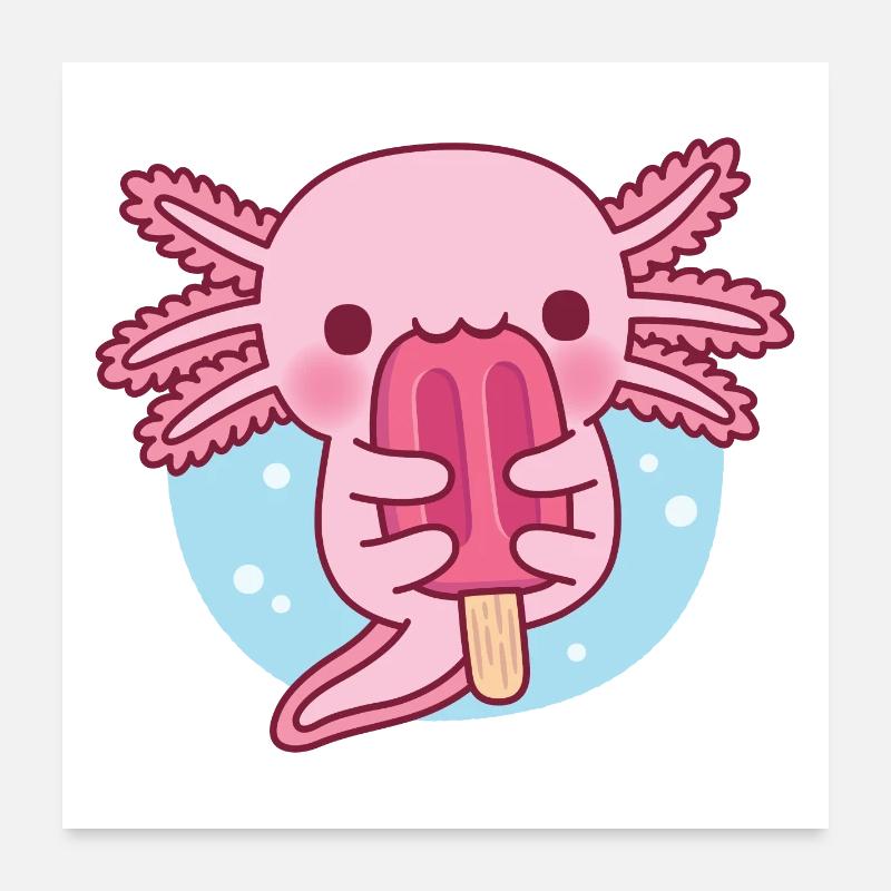 Cute Axolotl Eating Icecream Poster 24" x 24" (60x60 cm)