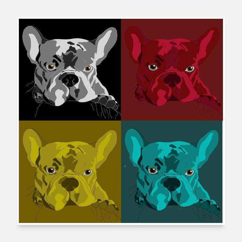 Frenchie Pop Art Quatre Couleurs Poster 60 x 60 cm