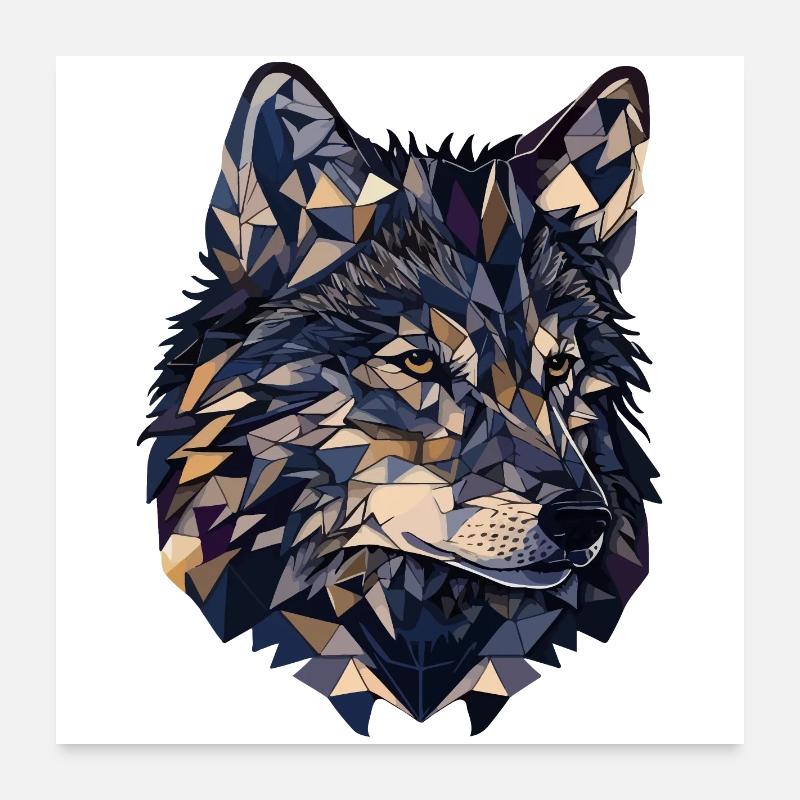 Stilisierter, geometrischer Wolf Poster 60x60 cm