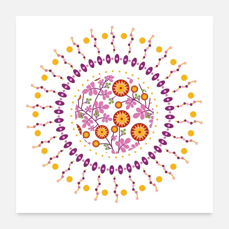 Jardin de fleurs de mandala Sun Poster 60 x 60 cm