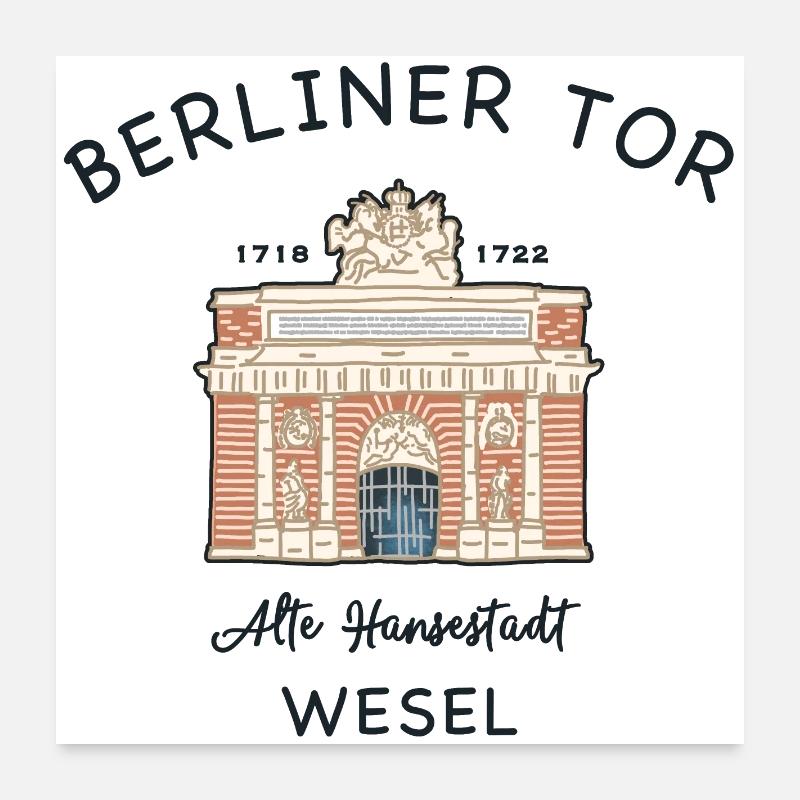Wesel, Berliner Tor, kultiges Wahrzeichen - Poster 60x60 cm - Weiß