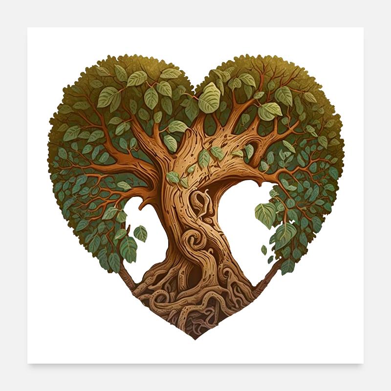 Baum in einer Herzform, Herzbaum, Herz der Natur - Poster 60x60 cm - Weiß