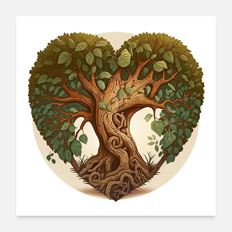 Baum in einer Herzform, Herzbaum mit Hintergrund Poster 60x60 cm