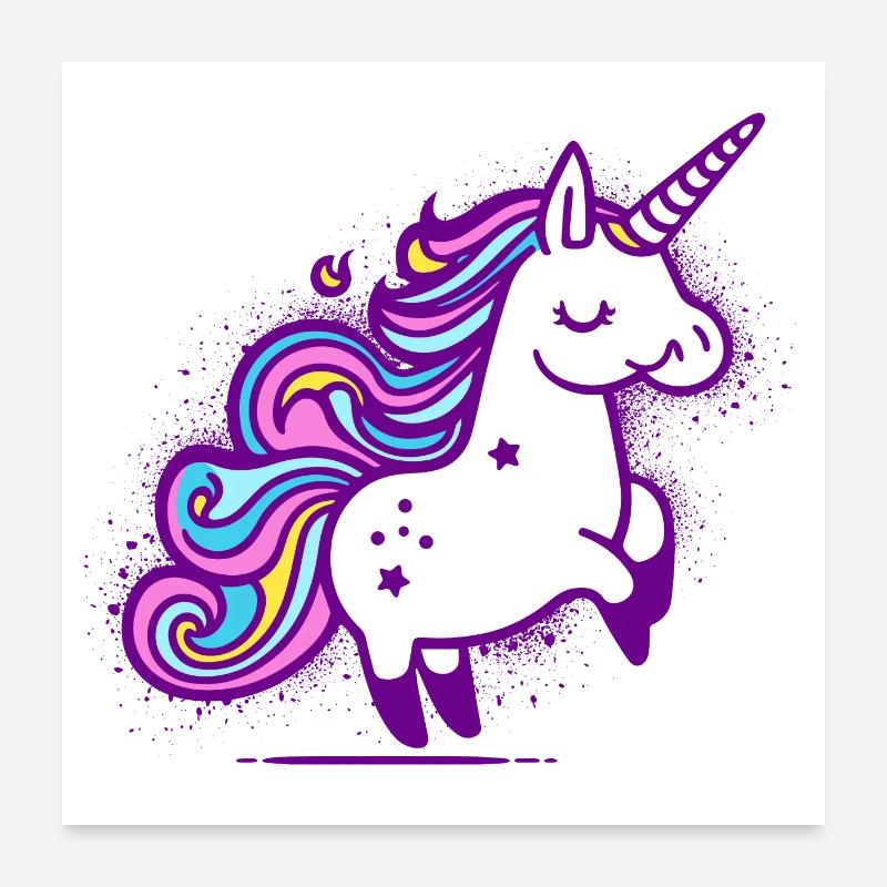 Skurriles Regenbogen-Einhorn-Design - Poster 60x60 cm - Weiß