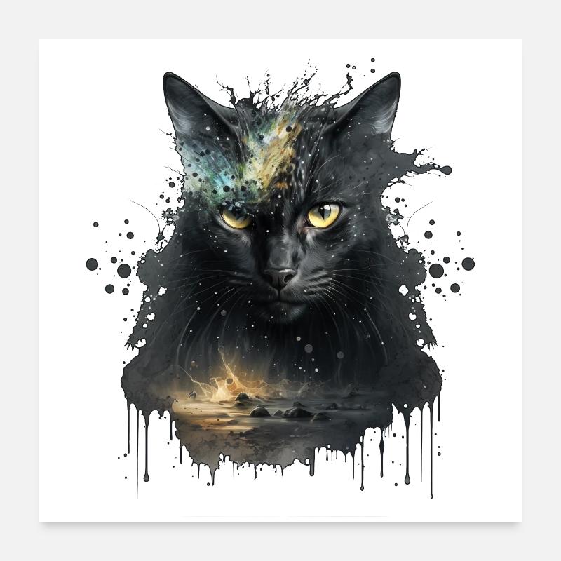 Chat noir dans la conception de l’espace Poster 60 x 60 cm