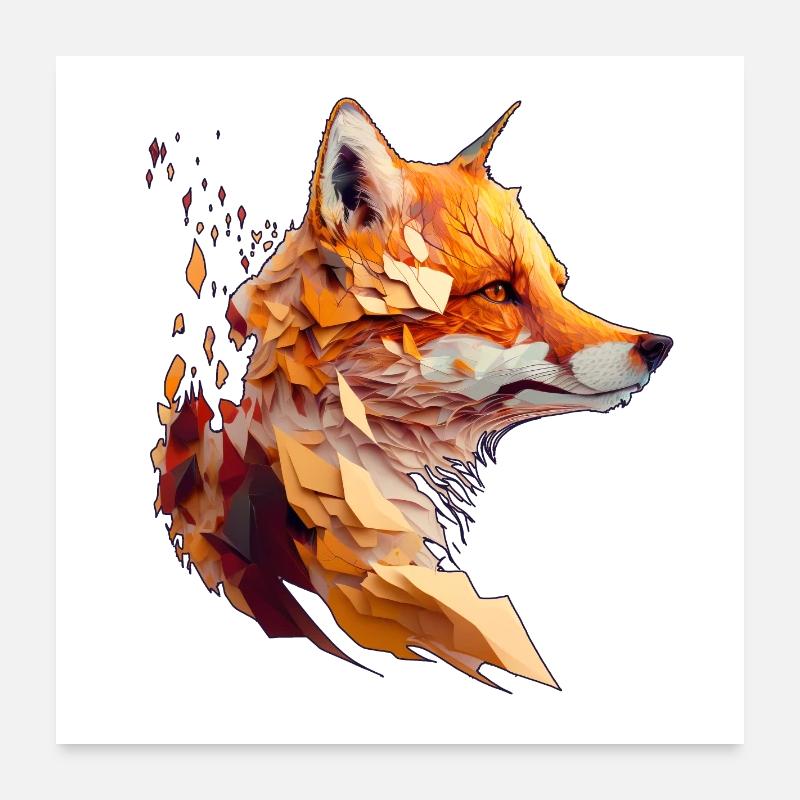 Polygon Fuchs Design, Hübscher Fuchs - Poster 60x60 cm - Weiß