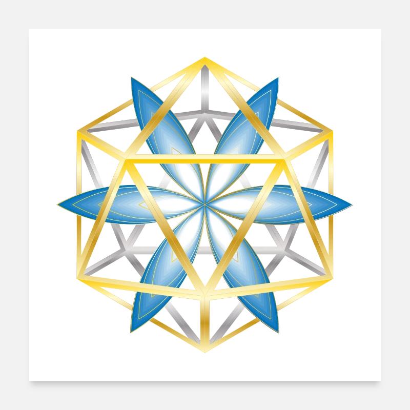 Mandala géométrique Design Or Bleu Poster 60 x 60 cm