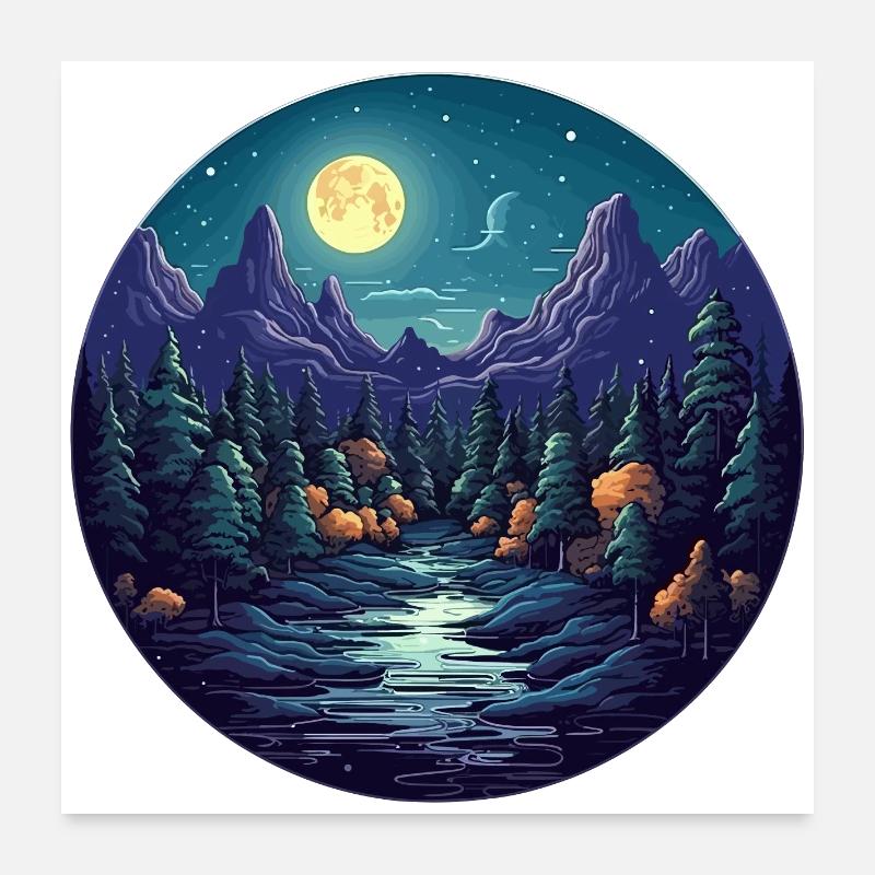 Surreal forest scenery at night Poster 24" x 24" (60x60 cm)