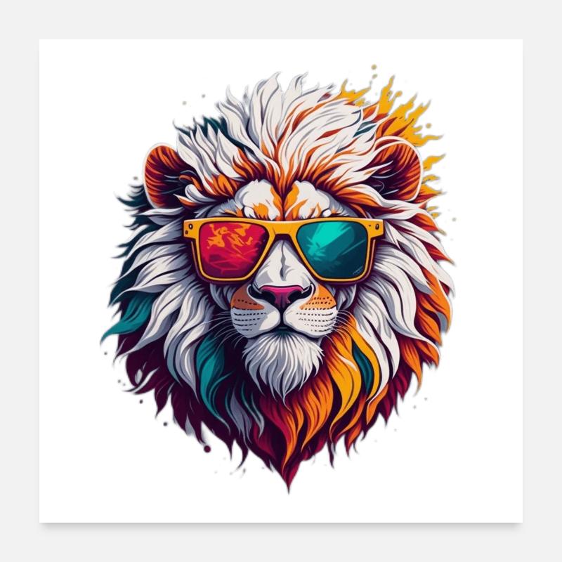 Lion à lunettes de soleil néon Poster 60 x 60 cm