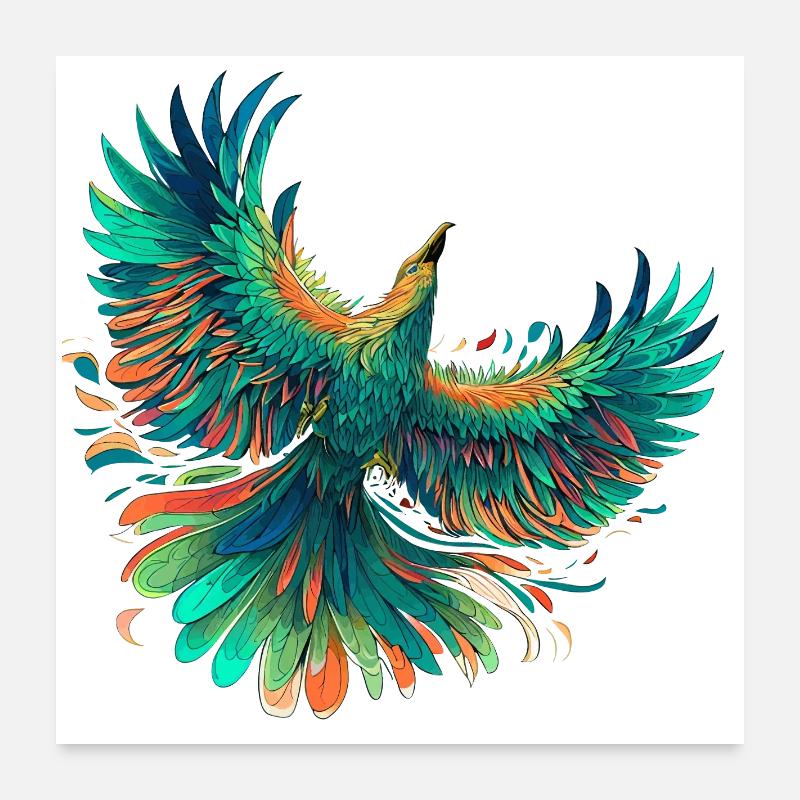 Conception vibrante de vol à plumes de phénix Poster 60 x 60 cm