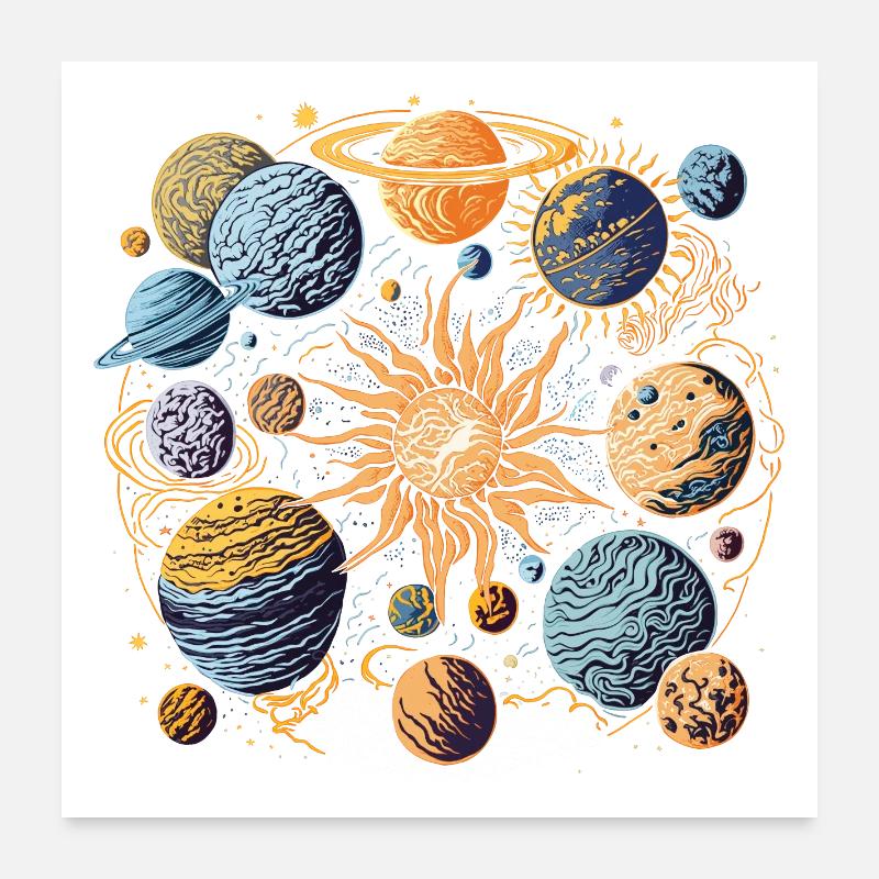 Système Solaire - Poster 60 x 60 cm - blanc