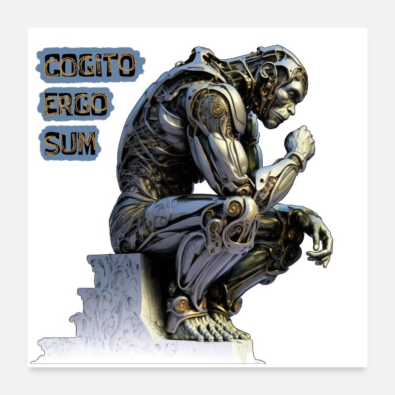 Cogito 02 - Cyborg Thinker Cogito Ergo Sum Poster 24" x 24" (60x60 cm)