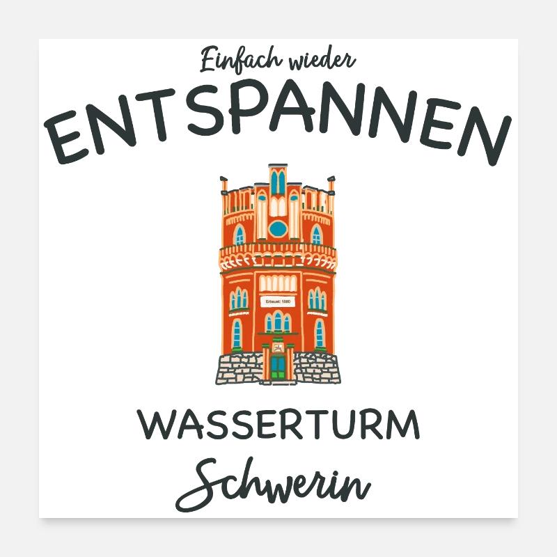 Schwerin, Wasserturm Weinberg, einfach Entspannen - Poster 60x60 cm - Weiß