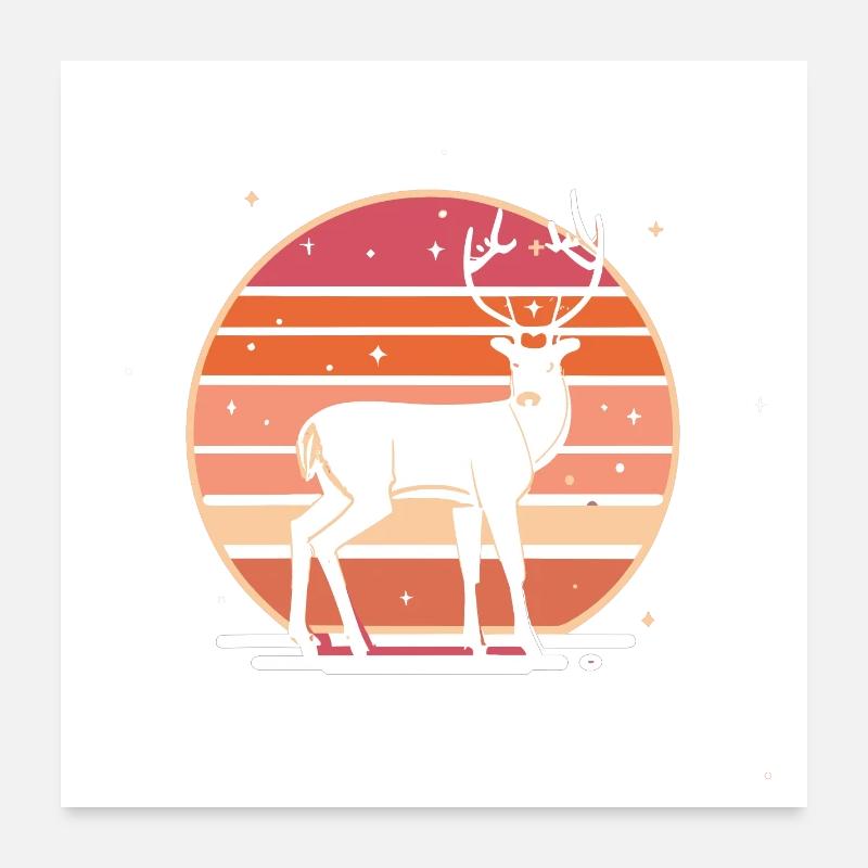 Retro Sunset Deer Poster 60x60 cm