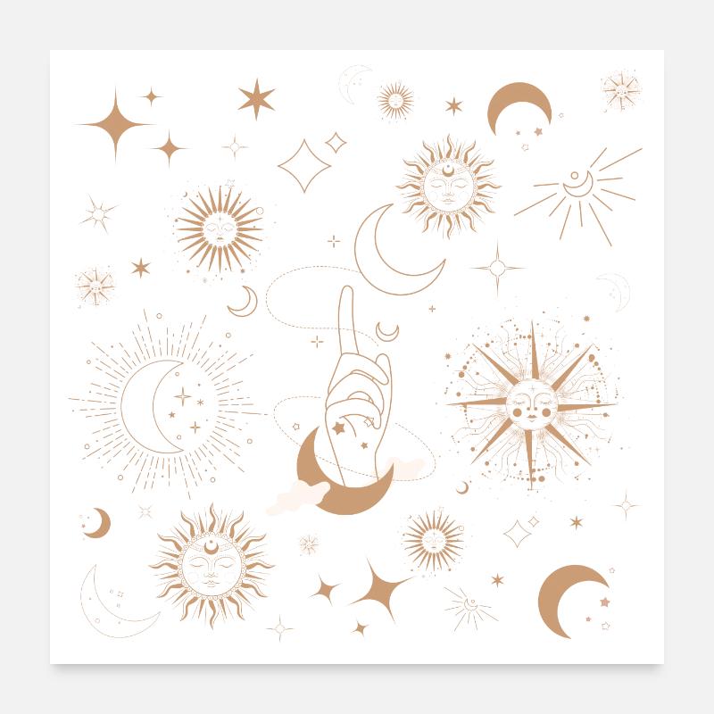 Stellar Golden Sun and Moon Poster 24" x 24" (60x60 cm)