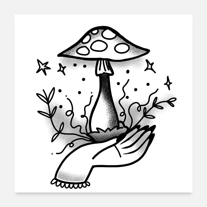 Witchcore wican Cultiver un champignon à la main Poster 60 x 60 cm