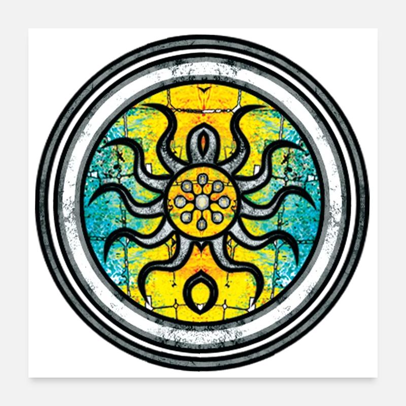 Abstract Krake mit Mandala-Muster - Poster 60x60 cm - Weiß