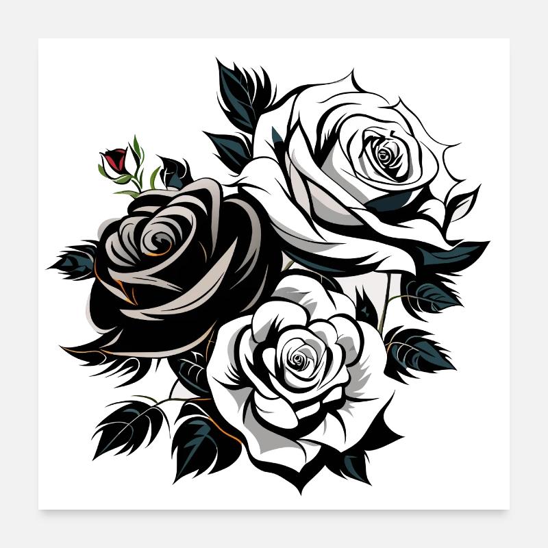 Rose Bouquet Minimalistic Style Poster 24" x 24" (60x60 cm)