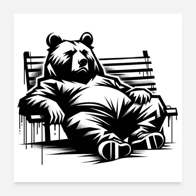 Ours paresseux sur le banc de parc | Ours de Berlin Poster 60 x 60 cm