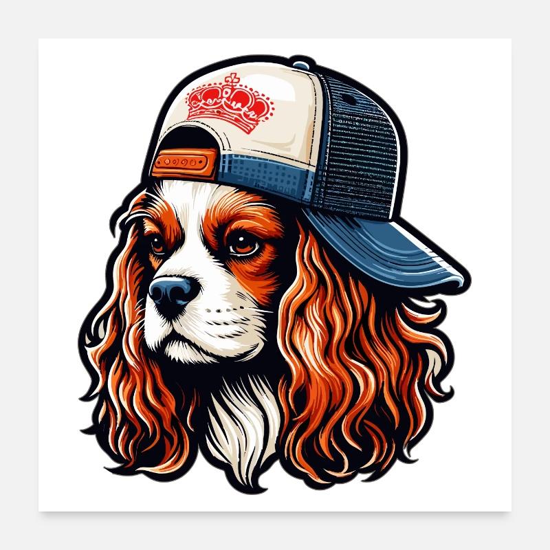 Cavalier King Charles Dog with a Cap Poster 24" x 24" (60x60 cm)