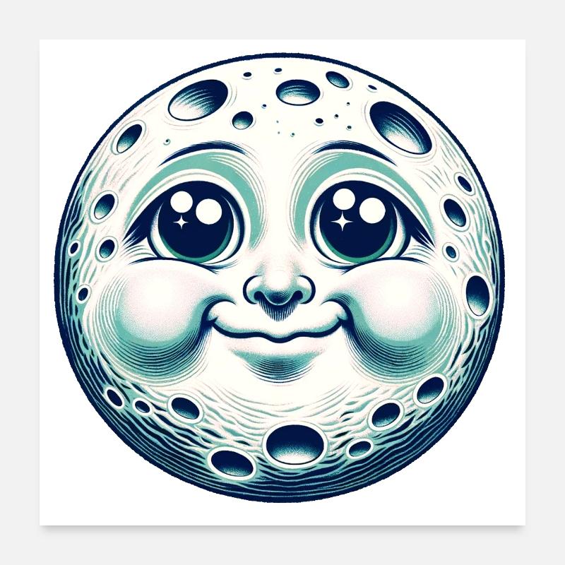 Drôle de lune avec visage Poster 60 x 60 cm