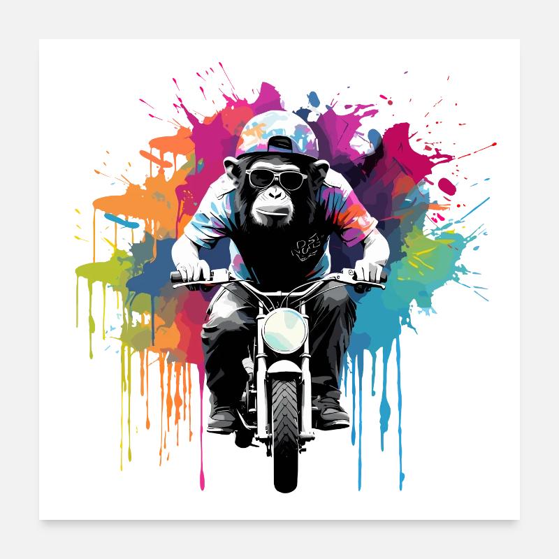 Funny Monkey Monkey Motorcycle Sunglasses Chimpanzee Poster 24" x 24" (60x60 cm)
