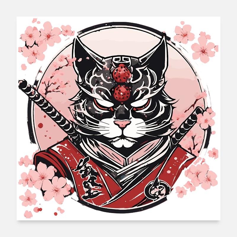 Démoniaque Kawaii Neko Samurai : chat samouraï Poster 60 x 60 cm