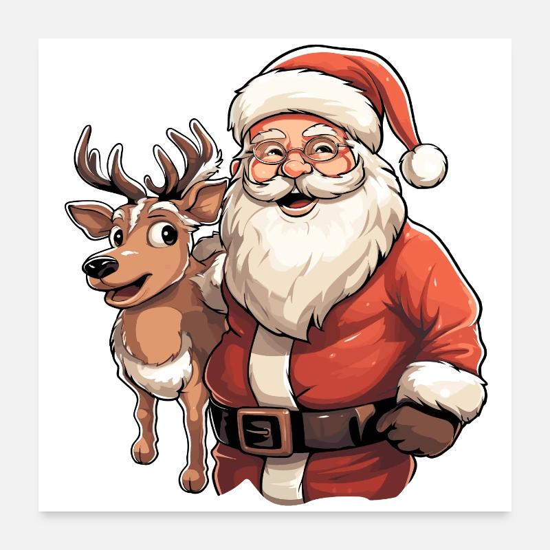 Weihnachtsmann mit renntier Poster 60x60 cm