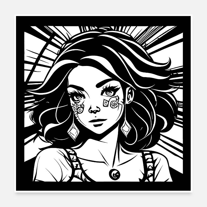 Hippie Prinzessin Mädchen im Manga-Comic-Stil Poster 60x60 cm