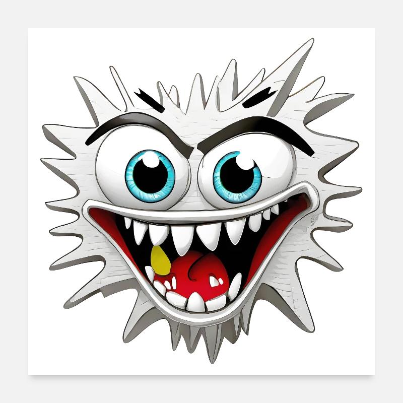 Tête de Monstre Effrayant et Délirant - Poster 60 x 60 cm - blanc