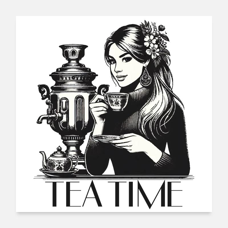 Samowar Teezeit Frau Geschenk Poster 60x60 cm