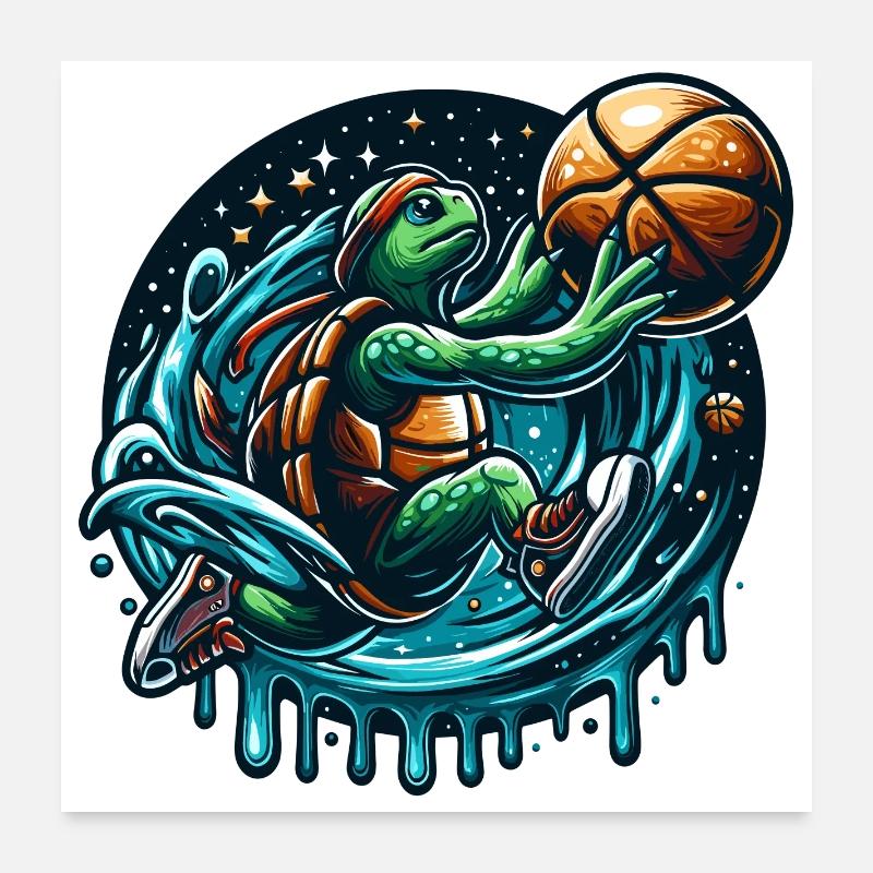Basketball Turtle Dunking Gift Poster 24" x 24" (60x60 cm)