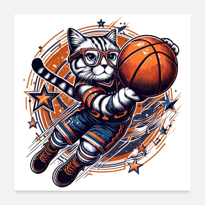 Basketball Cat Dunking Goggles Gift Poster 24" x 24" (60x60 cm)