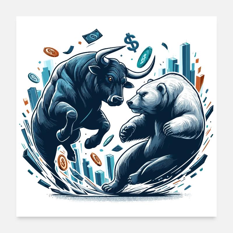 Finance Taurus Bear Fight Wall Street Gift Poster 24" x 24" (60x60 cm)