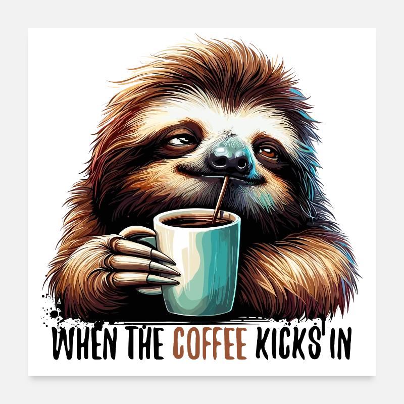 Faultier Kaffee kickt Geschenk Poster 60x60 cm
