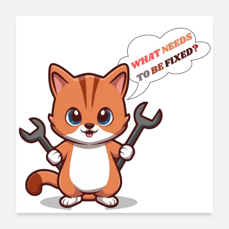 Cute Kitten with Tools and Question Poster 24" x 24" (60x60 cm)