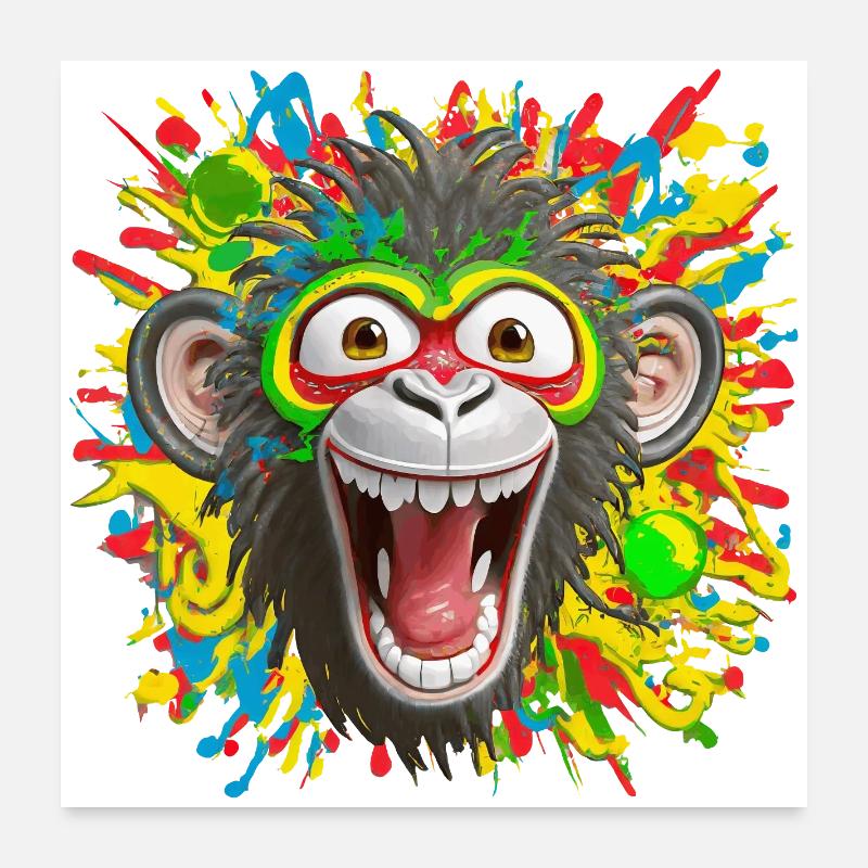 Portrait/Tête de Singe Rasta Coloré Eclaté de Rire Poster 60 x 60 cm