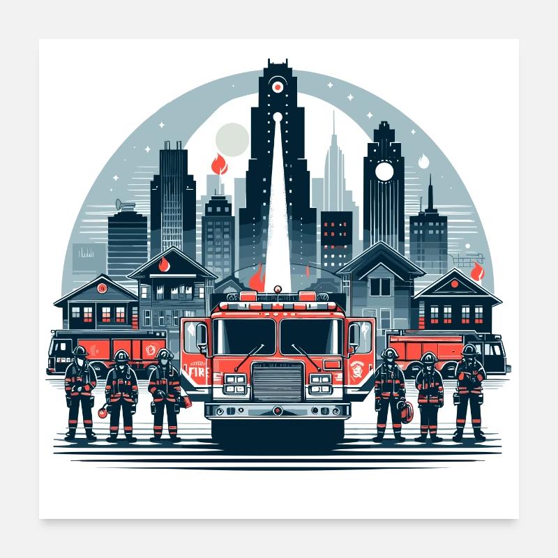 Firefighters City Gift Poster 24" x 24" (60x60 cm)